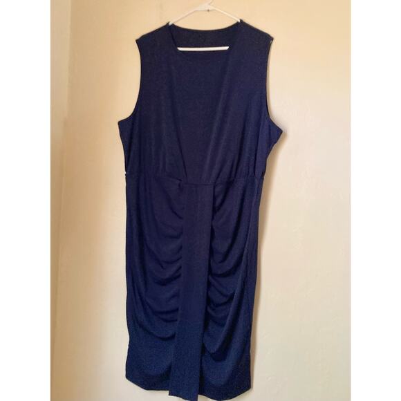 Shein Curve Women's Dress Size 4XL Dark Navy Blue Gathered Knee Length NWOT - Picture 2 of 8